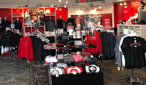 The Egg bookstore with spirit gear and other logo products